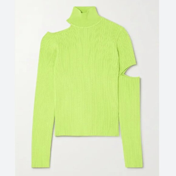 Andersson Bell Jessica Embellished Cutout Neon Cable-Knit Turtleneck Sweater - Picture 3 of 16